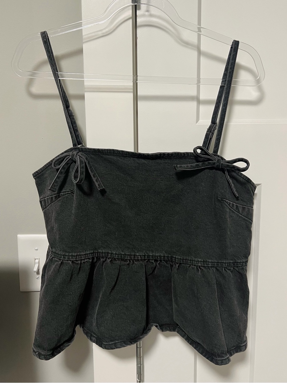 wild fable Black Denim Babydoll Top with Tie Accents
